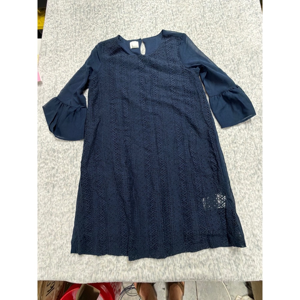 CRB Girl Navy Blue‎ Lace Overlay Bell Sleeve Shift Dress Kids Size 16